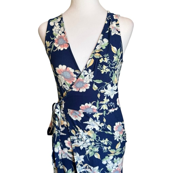 Derek Heart Plus Womens Navy Blue Floral Wrap Knit High-Low Midi Dress Size S - Picture 15 of 16